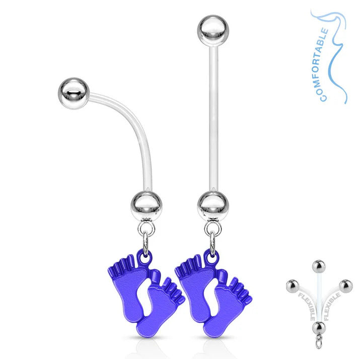 Schwangerschafts-Bauchnabelpiercing BABY FÜßE BLAU - PTFE 1,6 x 25 mm - kürzbar