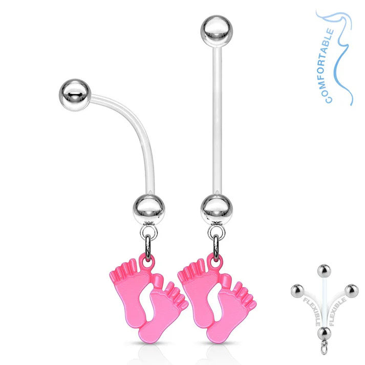 Schwangerschafts-Bauchnabelpiercing BABY FÜßE PINK - PTFE 1,6 x 25 mm - kürzbar