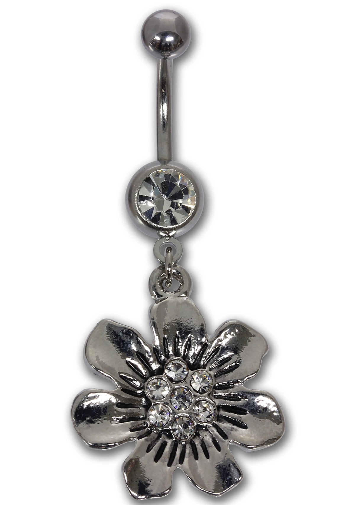 Bauchnabelpiercing VINTAGE FLOWER - 316L Chirurgenstahl mit Kristallen - Navel Piercing