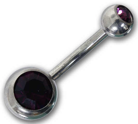 Bauchnabelpiercing AMETHYST - 1,6 x 10 mm Chirurgenstahl mit zwei Kristallen - Navel Piercing