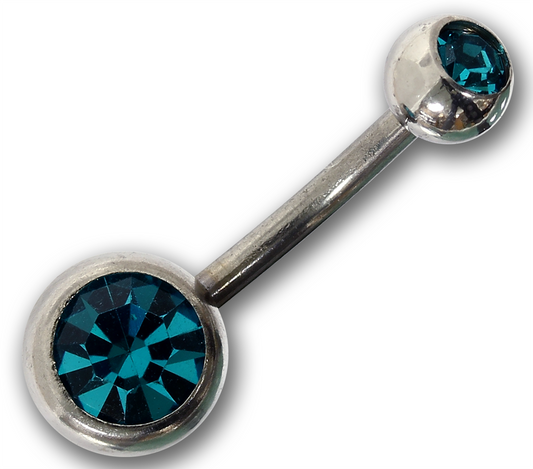 Bauchnabelpiercing BLUE ZIRCON - 1,6 x 10 mm Chirurgenstahl mit zwei Kristallen - Navel Piercing