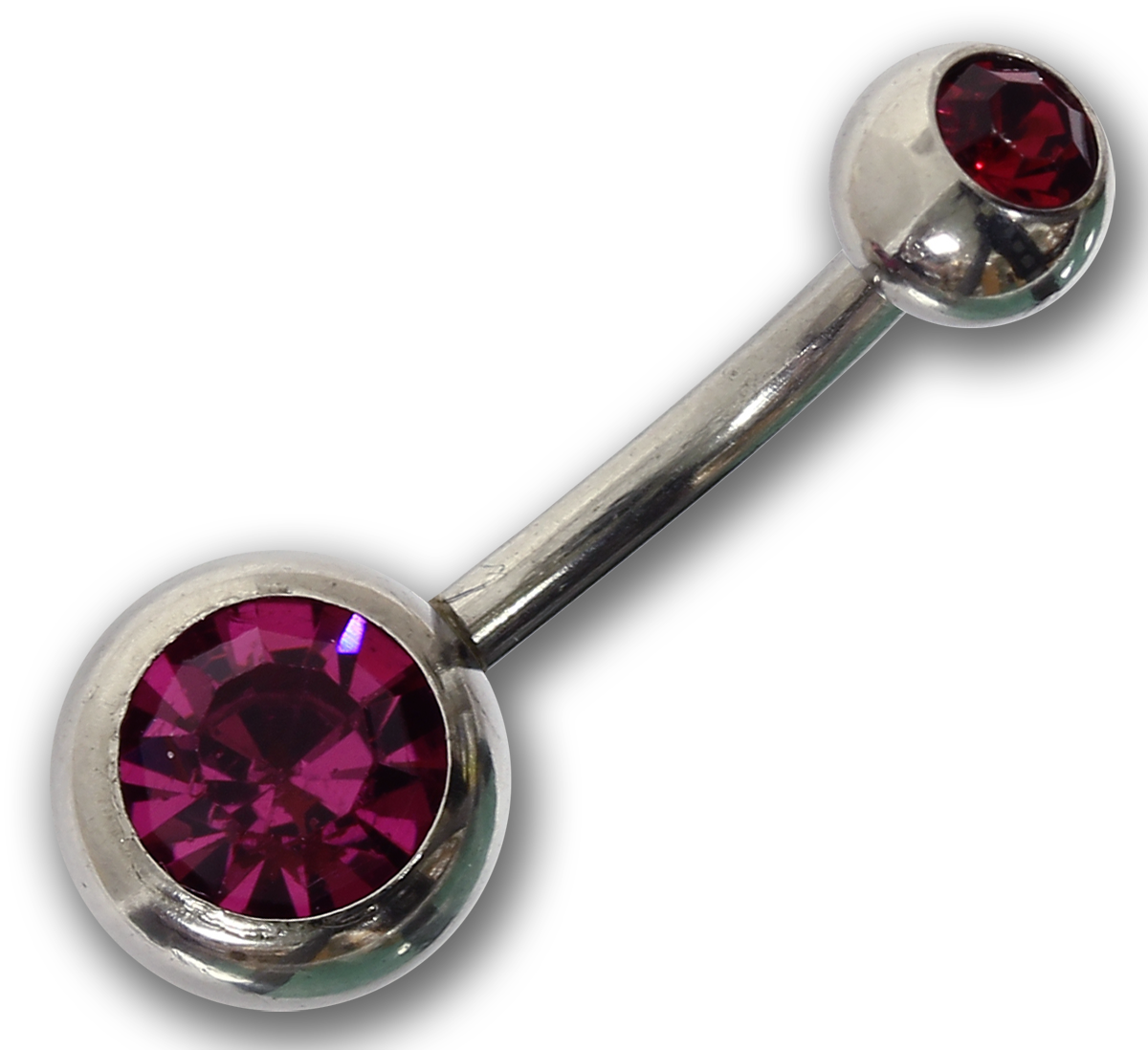 Bauchnabelpiercing FUCHSIA - 1,6 x 10 mm Chirurgenstahl mit zwei Kristallen - Navel Piercing