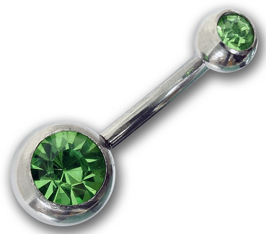 Bauchnabelpiercing PERIDOT - 1,6 x 10 mm Chirurgenstahl mit zwei Kristallen - Navel Piercing