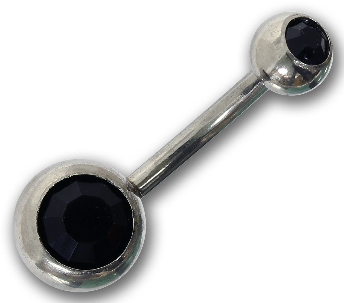 Bauchnabelpiercing BLACK - 1,6 x 10 mm Chirurgenstahl mit zwei Kristallen - Navel Piercing