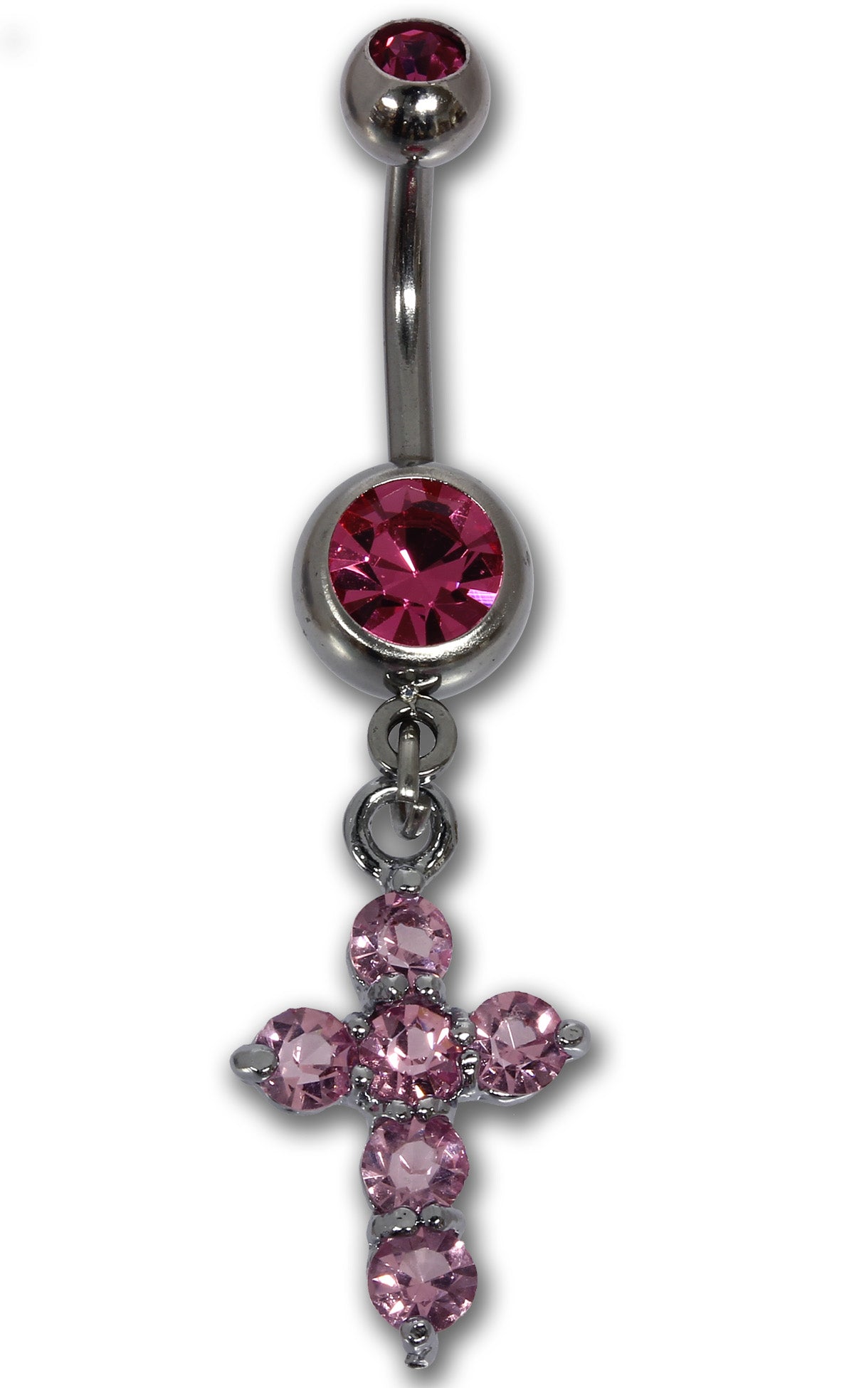 Bauchnabelpiercing CRYSTAL CROSS - 316L Chirurgenstahl Kristalle ROSA - Navel Piercing