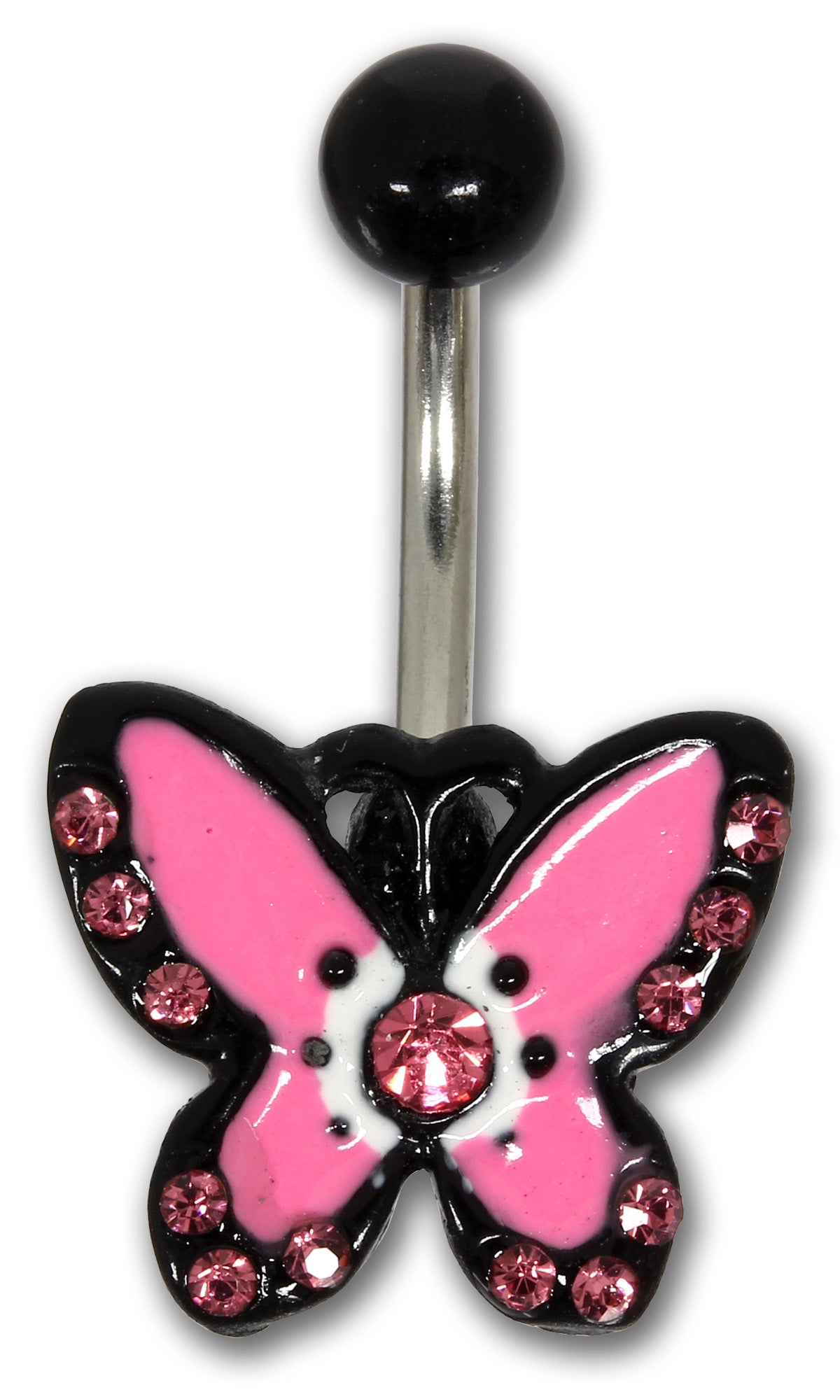 Bauchnabelpiercing PINK BUTTERFLY - 316L Chirurgenstahl mit rosa Kristallen - Navel Piercing