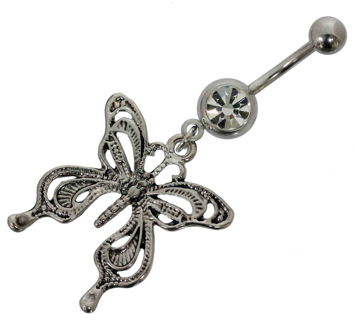 Bauchnabelpiercing SCHMETTERLING - 316L Chirurgenstahl mit weissem Kristall - Navel Piercing