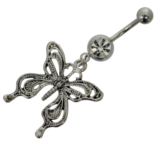 Bauchnabelpiercing SCHMETTERLING - 316L Chirurgenstahl mit weissem Kristall - Navel Piercing