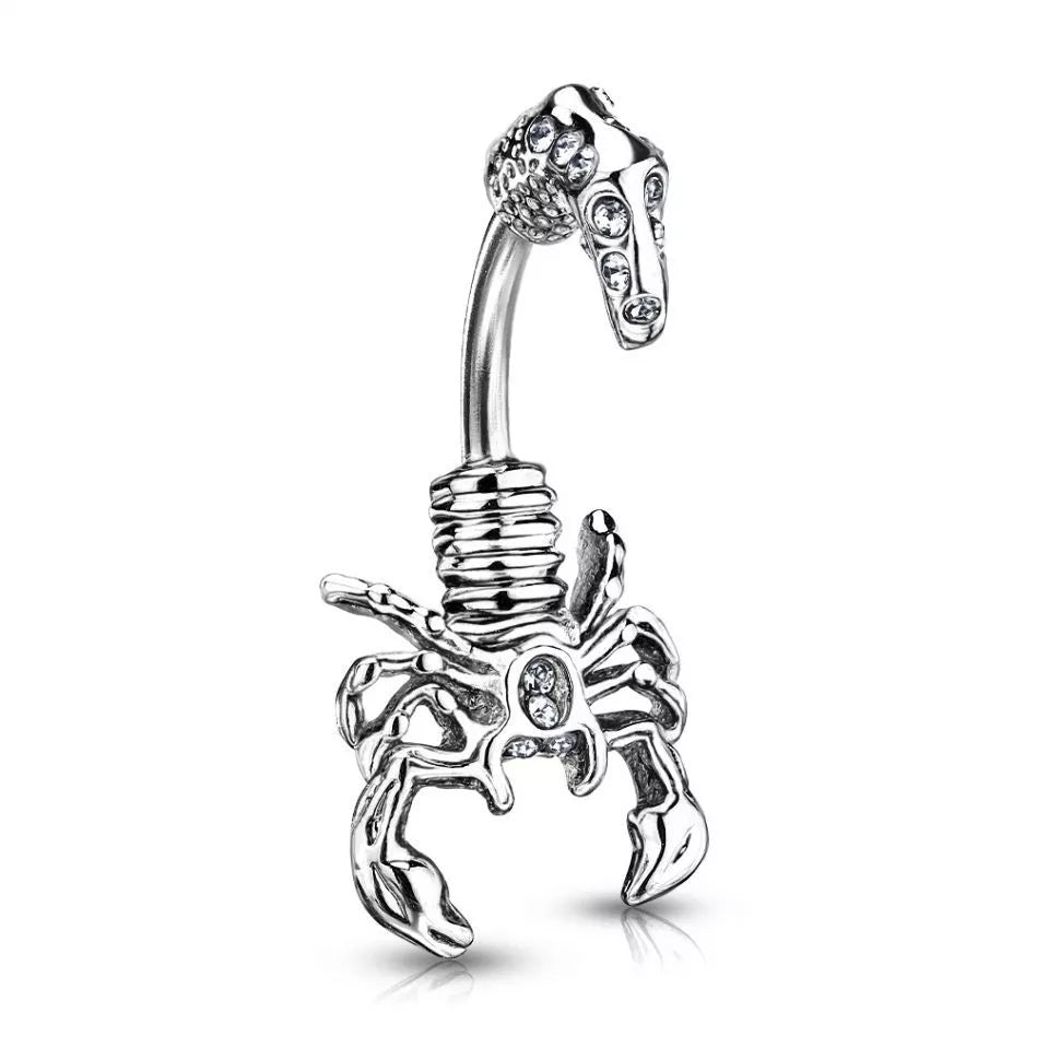 Bauchnabelpiercing SKORPION - 316L Chirurgenstahl mit weißen Kristallen - Navel Piercing