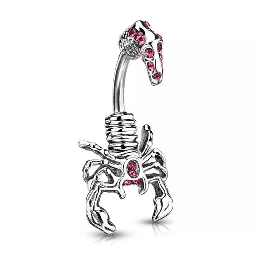 Bauchnabelpiercing SKORPION - 316L Chirurgenstahl mit rosa Kristallen - Navel Piercing