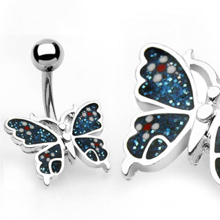 Bauchnabelpiercing COLORED BUTTERFLY - BLAU aus Chirurgenstahl - Navel Piercing