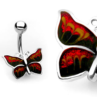 Bauchnabelpiercing COLORED BUTTERFLY - SCHWARZ/ROT aus Chirurgenstahl - Navel Piercing