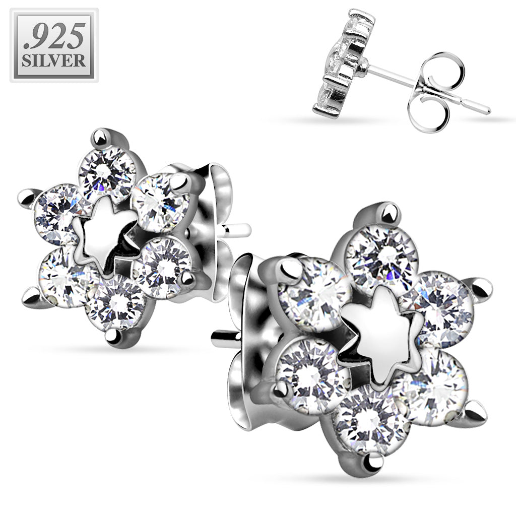 1 Paar Ohrstecker STAR FLOWER - .925er Sterling Silber - Ohrschmuck für normale Ohrlöcher