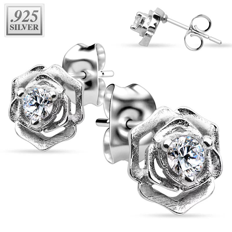 1 Paar Ohrstecker SILVER ROSE - .925er Sterling Silber - Ohrschmuck für normale Ohrlöcher