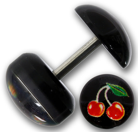 Fake Plug CHERRY - Acryl - Cheater Picture Plug - 1,2 x 6 mm