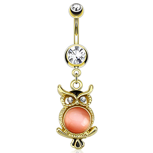 Bauchnabelpiercing OWL DANGLE aus 14K vergoldetem 316L Chirurgenstahl - Navel Piercing