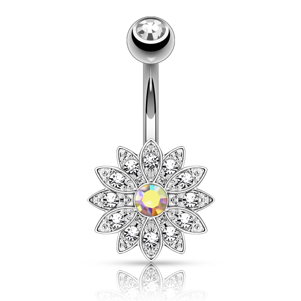 Bauchnabelpiercing PETITE CRYSTAL PAVED FLOWER aus 316L Chirurgenstahl - Navel Piercing