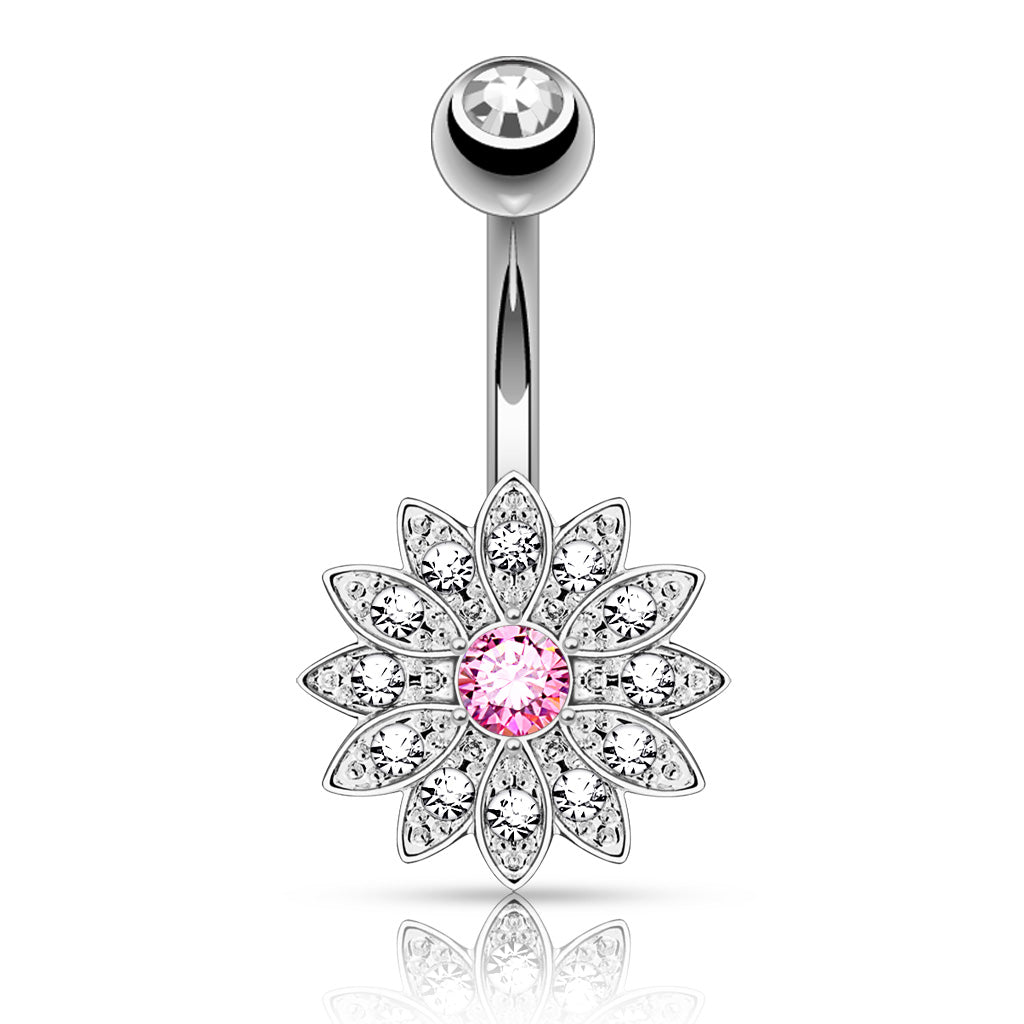 Bauchnabelpiercing PETITE CRYSTAL PAVED FLOWER aus 316L Chirurgenstahl - Navel Piercing