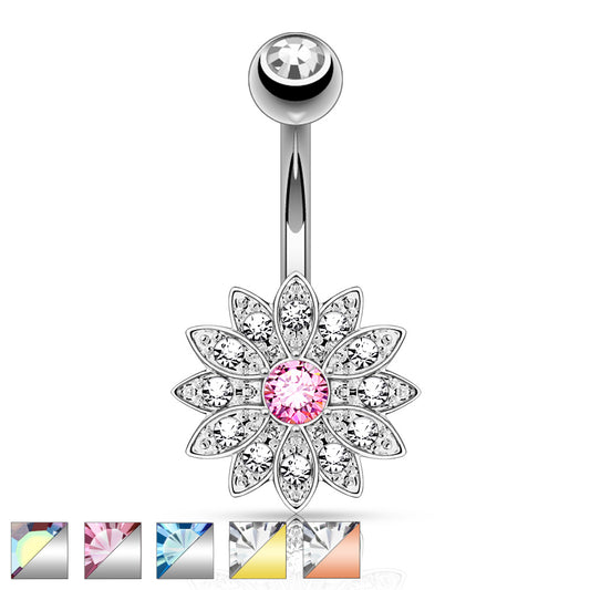 Bauchnabelpiercing PETITE CRYSTAL PAVED FLOWER aus 316L Chirurgenstahl - Navel Piercing