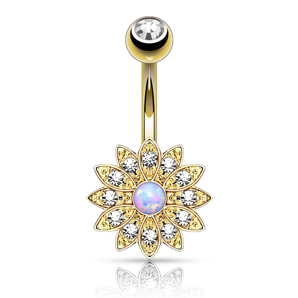 Bauchnabelpiercing PETITE CRYSTAL PAVED FLOWER aus 316L Chirurgenstahl mit Opal - Navel Piercing