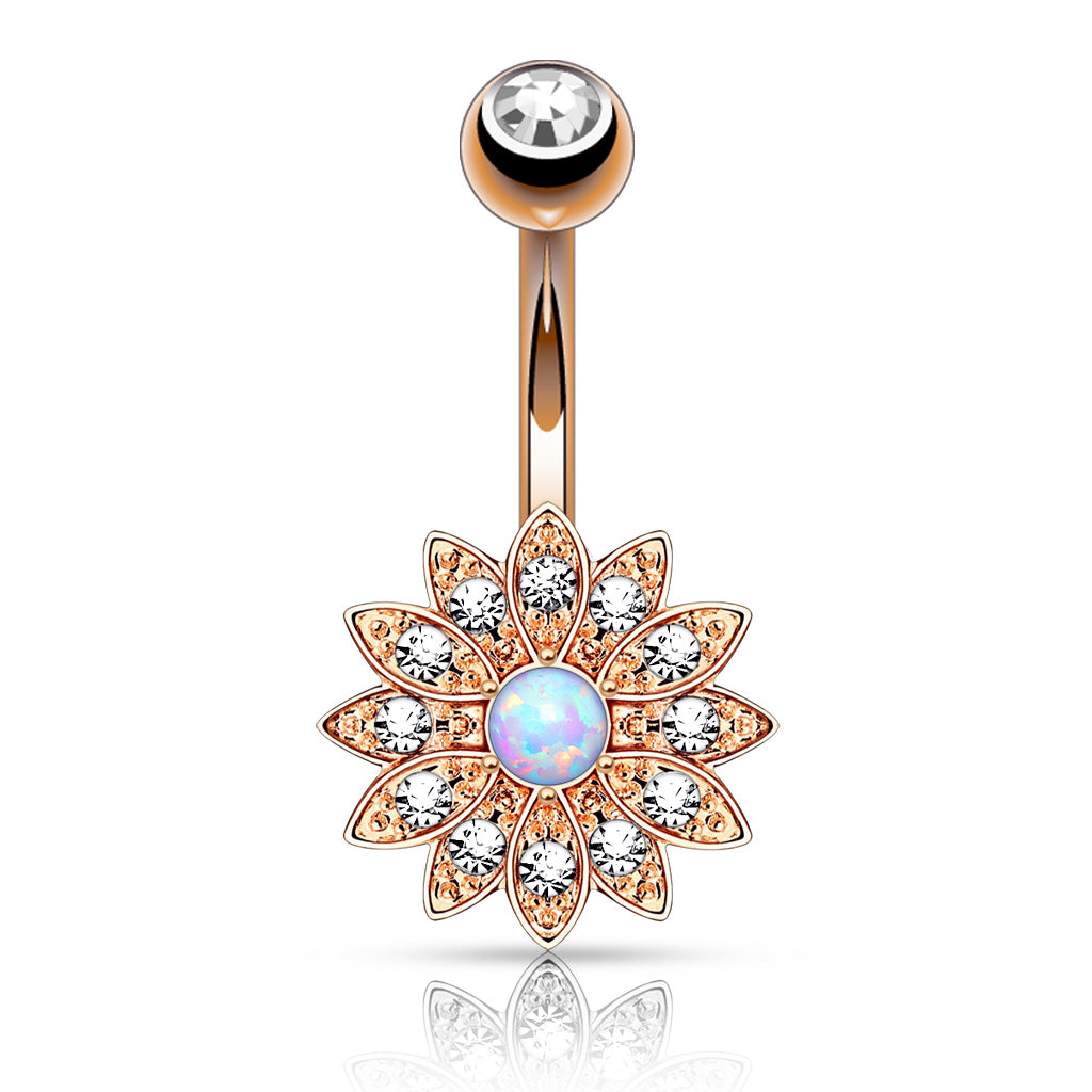 Bauchnabelpiercing PETITE CRYSTAL PAVED FLOWER aus 316L Chirurgenstahl mit Opal - Navel Piercing