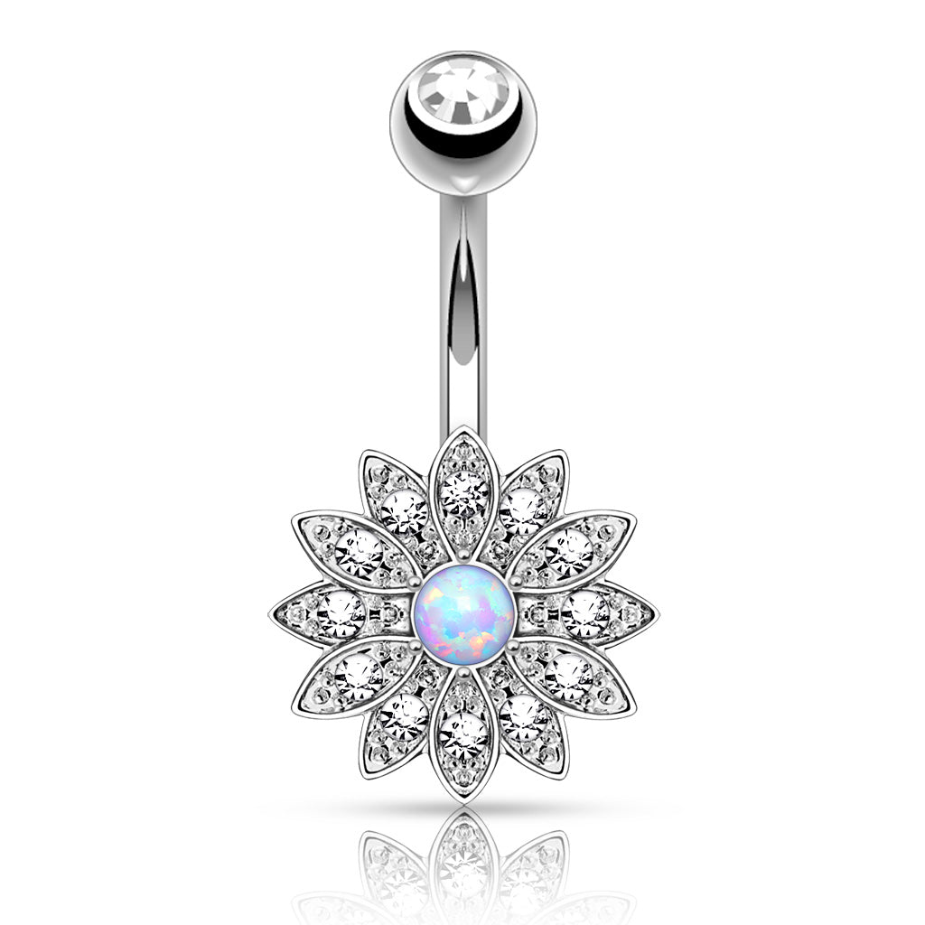 Bauchnabelpiercing PETITE CRYSTAL PAVED FLOWER aus 316L Chirurgenstahl mit Opal - Navel Piercing