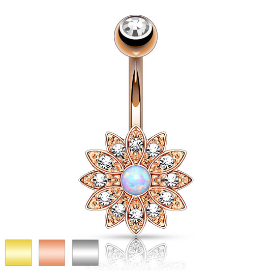 Bauchnabelpiercing PETITE CRYSTAL PAVED FLOWER aus 316L Chirurgenstahl mit Opal - Navel Piercing