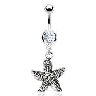 Bauchnabelpiercing STARFISH aus 316L Chirurgenstahl - klarer Kristall - Navel Piercing