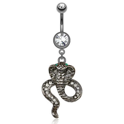 Bauchnabelpiercing COBRA aus Chirurgenstahl mit grünen Kristallen Navel Piercing Bauchnabel