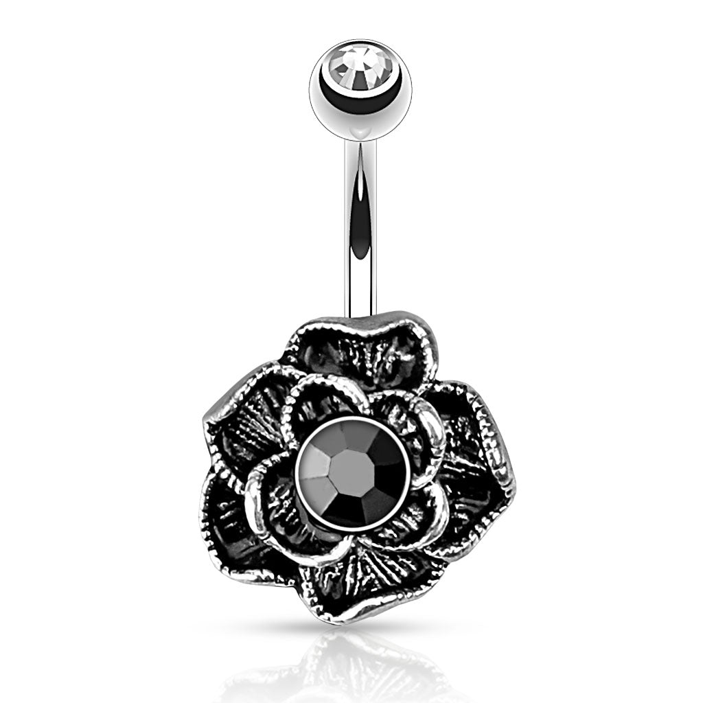 Bauchnabelpiercing VINTAGE FLOWER aus 316L Chirurgenstahl - Hämatit - Navel Piercing