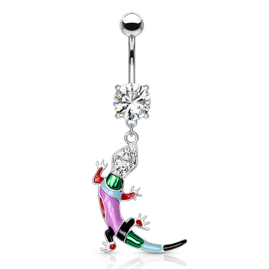 Bauchnabelpiercing MULTI COLORED LIZARD aus 316L Chirurgenstahl - Kristalle - Navel Piercing