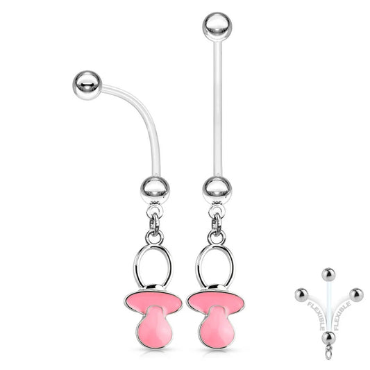 Schwangerschafts-Bauchnabelpiercing SCHNULLER PINK - PTFE 1,6 x 25 mm - kürzbar