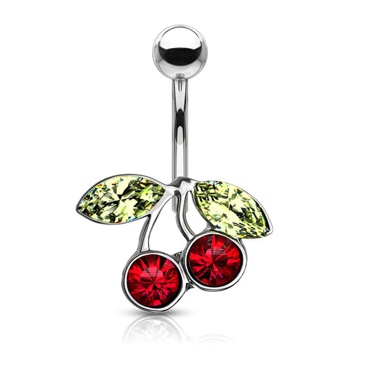 Bauchnabelpiercing CHERRY - KIRSCHE aus 316L Chirurgenstahl - Kristalle - Navel Piercing