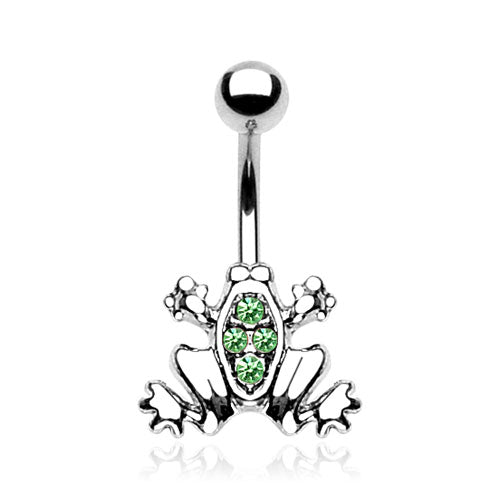 Bauchnabelpiercing FROG - FROSCH aus 316L Chirurgenstahl - grüne Kristalle - Navel Piercing