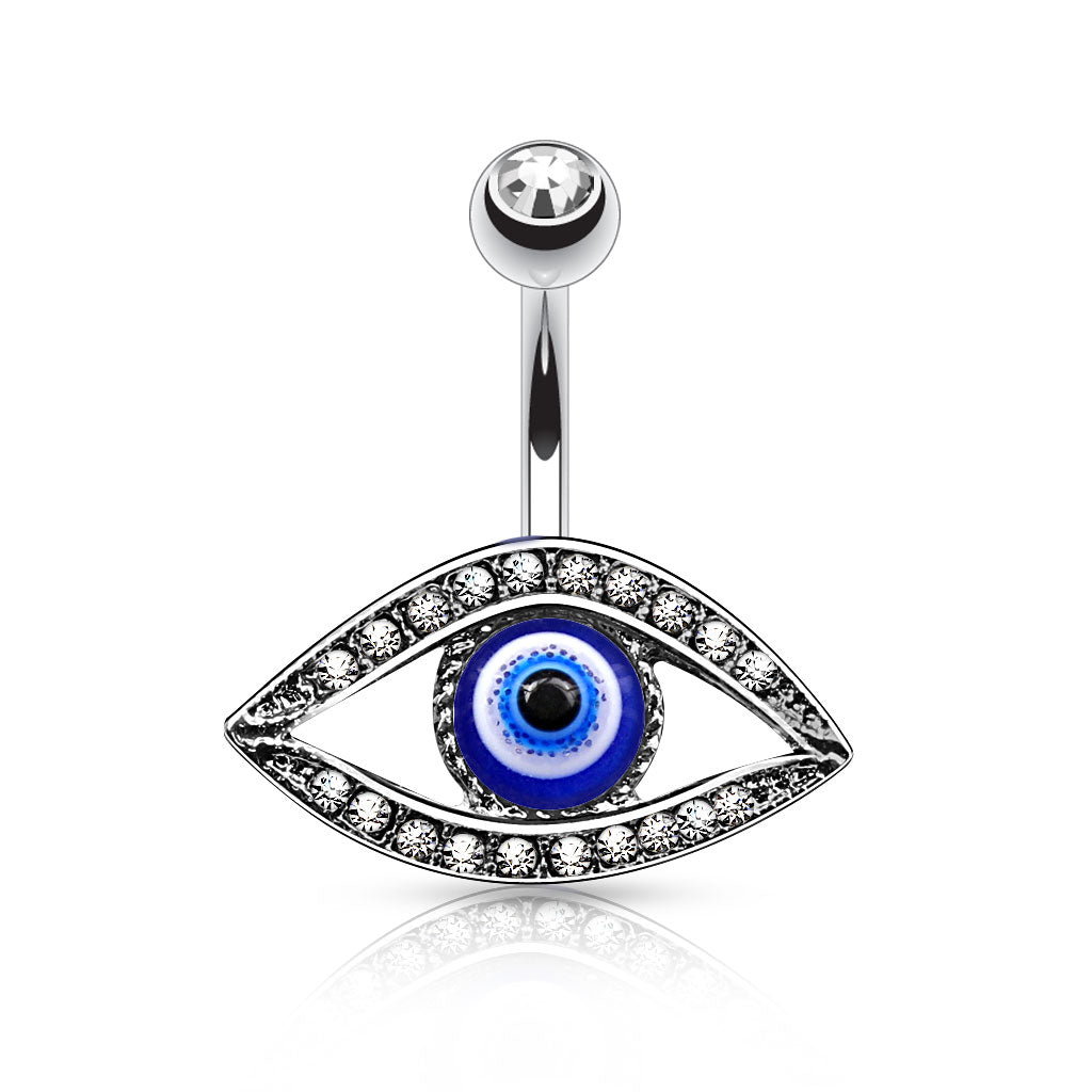 Bauchnabelpiercing LUCKY EYE aus 316L Chirurgenstahl - klare Kristalle - Navel Piercing