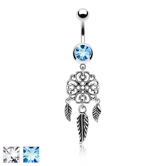 Bauchnabelpiercing HEART DREAMCATCHER aus 316L Chirurgenstahl - Kristall - Navel Piercing