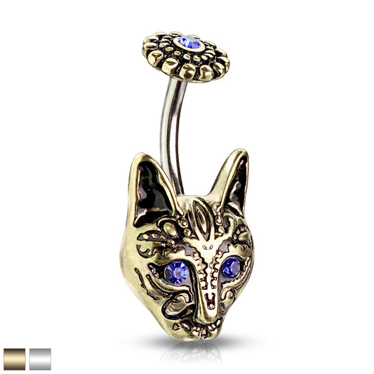 Bauchnabelpiercing TRIBAL CAT aus 316L Chirurgenstahl - blaue Augen - Navel Piercing