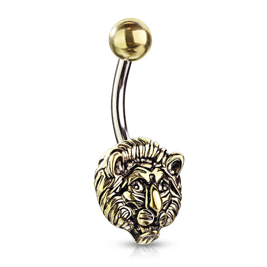 Bauchnabelpiercing GOLD LION aus 316L Chirurgenstahl - Navel Piercing - Antique Gold