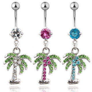 Bauchnabelpiercing PALM TREE - PALME aus 316L Chirurgenstahl - Kristalle - Navel Piercing