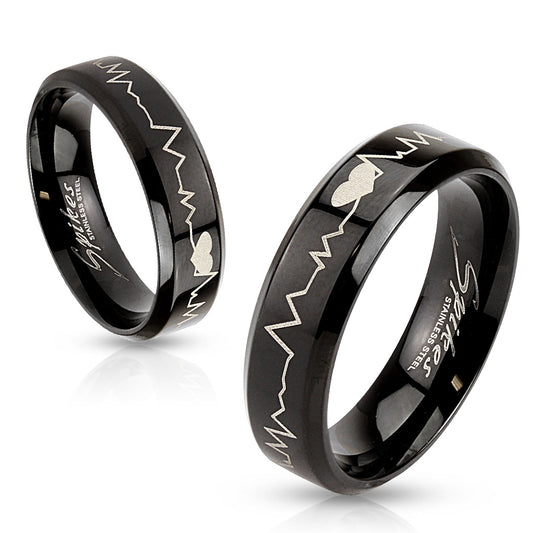 Ring HEARTBEAT - Edelstahl in Schwarz - Fingerring in verschiedenen Größen