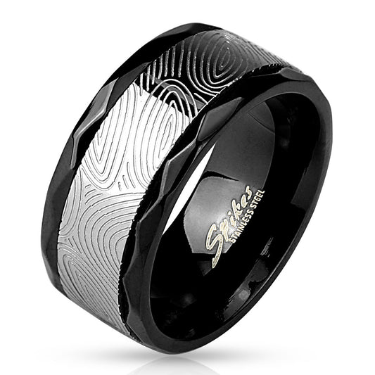 Ring FINGERPRINT - Edelstahl in Schwarz/Silber - Fingerring in verschiedenen Größen