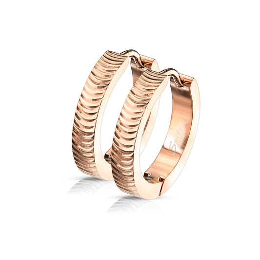 1 Paar Ohrringe GROOVED ARCS - 316L Chirurgenstahl in Rose Gold - Creolen für normale Ohrlöcher