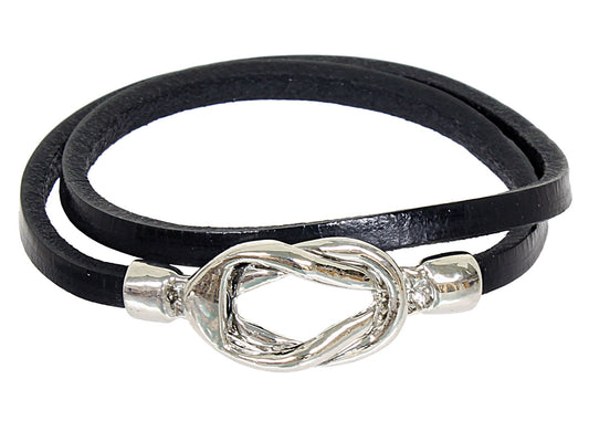 Armband - geflochtenes Leder in Schwarz - mit nautischem Knoten - Lederarmband