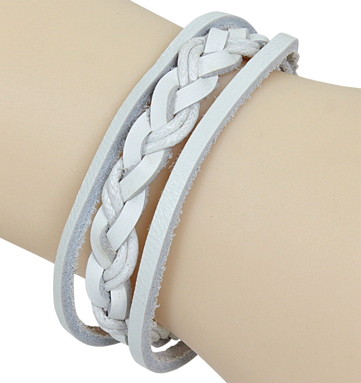 Armband - geflochtenes Leder in Weiss - mit Knotenverschluß - Lederarmband