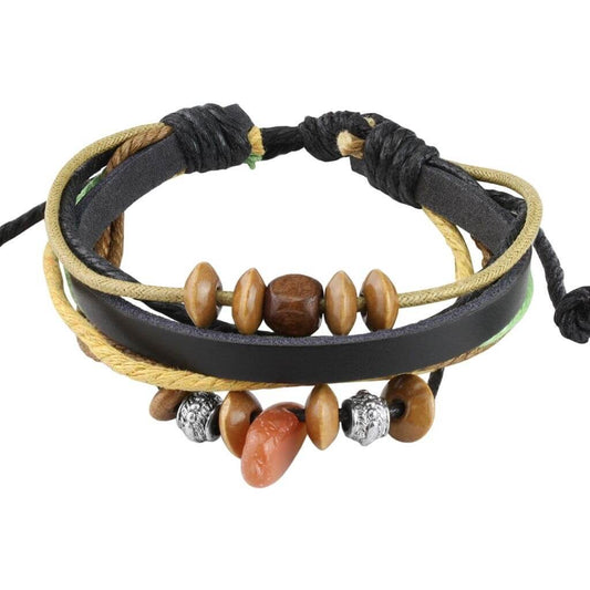 Armband - Leder in verschiedenen Farben - mit 12 Perlen und gleitendem Knotenverschluß - Lederarmband