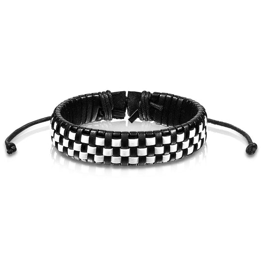 Rockabilly Armband - Leder in schwarz-weiss - mit Knotenverschluß - Lederarmband