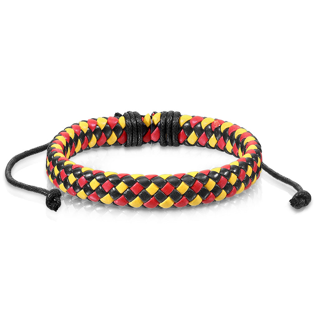 Armband TRIPLE COLORED - Leder in schwarz-rot-gelb - mit gleitendem Knotenverschluß - Lederarmband