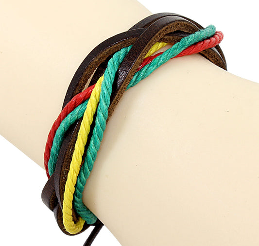 Rastafari Armband - Leder in bunt - mit gleitendem Knotenverschluß - Lederarmband