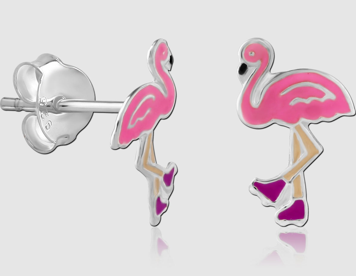 1 Paar Ohrstecker FLAMINGO - .925er Sterling Silber - Ohrschmuck für normale Ohrlöcher