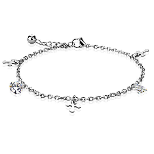 Armband / Fußkettchen - 316L Chirurgenstahl mit Kristallen in Weiss - mit Schmuckkästchen